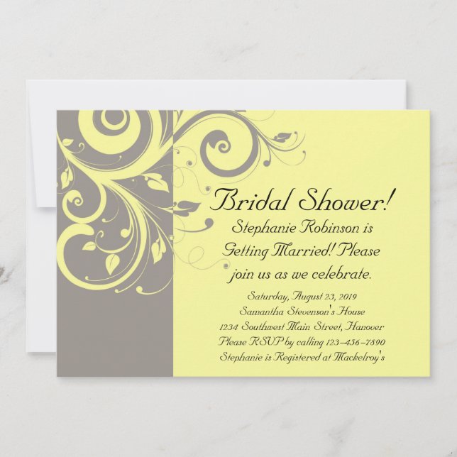 Invitación Boda moderno de natación amarillo y gris (Anverso)