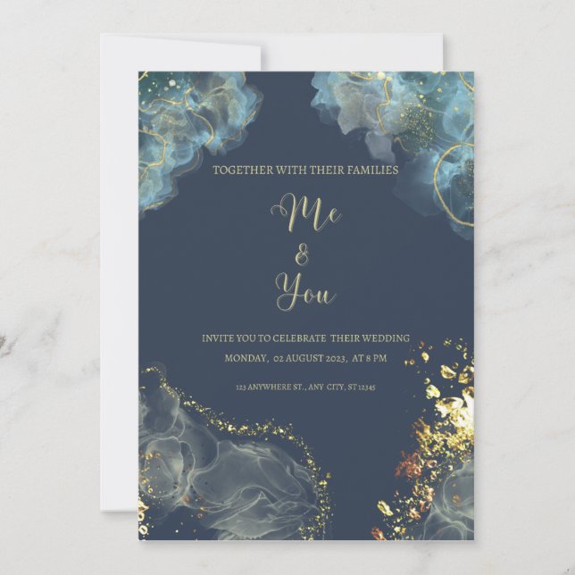 Invitación Boda moderno de Navy Gold (Anverso)