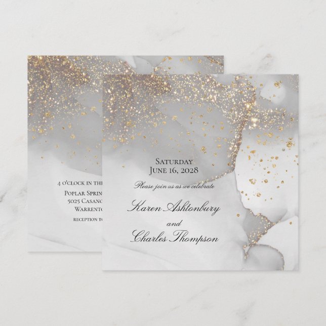 Invitación Boda Moderno De Oro Gris Y Glicuante Suave (Anverso / Reverso)