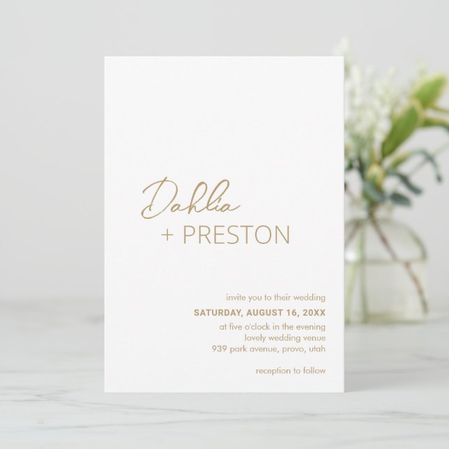 Invitación Boda moderno de oro mínimo (Anverso de pie)