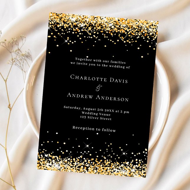 Invitación Boda moderno de oro negro (Subido por el creador)