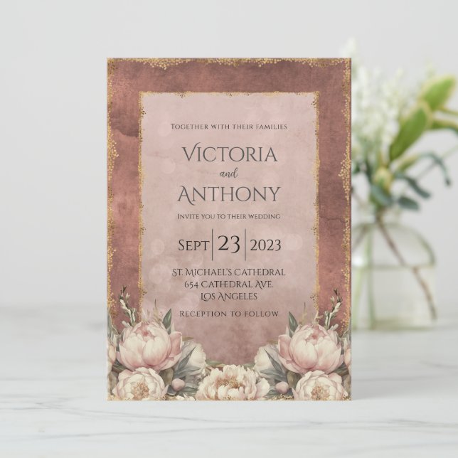 Invitación Boda moderno de oro romántico malauve (Anverso de pie)