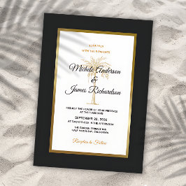 Invitación Boda moderno de palmeras de oro negro tropical