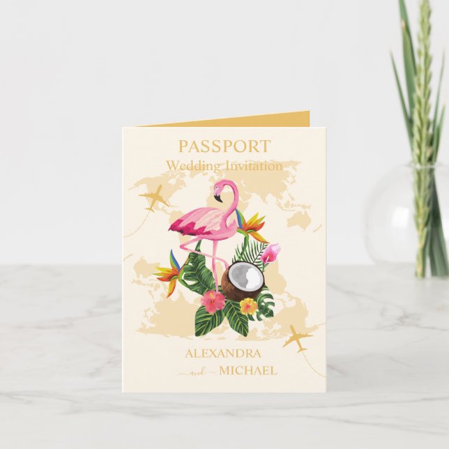 Invitación Boda moderno de pasaporte de destino negro y dorad (Anverso)