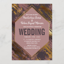 Boda moderno de pinceles de oro malva morada