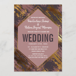 Invitación Boda moderno de pinceles de oro malva morada
