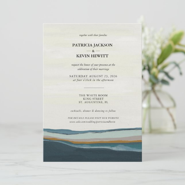 Invitación Boda moderno de pintura costera (Anverso de pie)