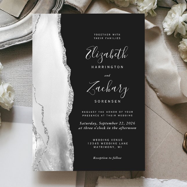 Invitación Boda moderno de pizarra de álamo de plata blanca g (Subido por el creador)
