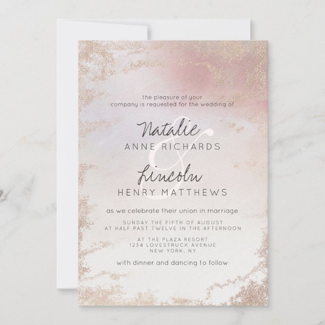 Invitación Boda moderno de Relieve metalizado Rubor rosado co (Anverso)