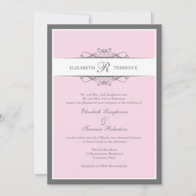 Invitación Boda moderno de Rubor decorativo (Anverso)
