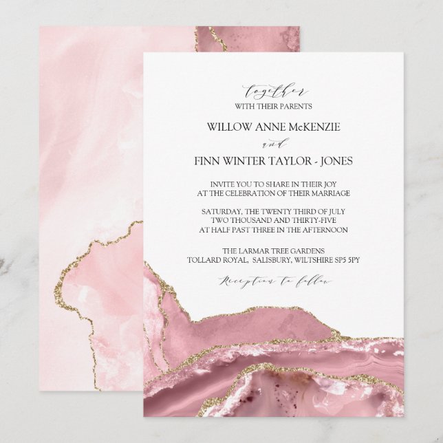 Invitación Boda moderno de Rubor Pink Agate (Anverso / Reverso)