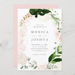 Invitación Boda moderno de Rubor y verde vegetación botánica