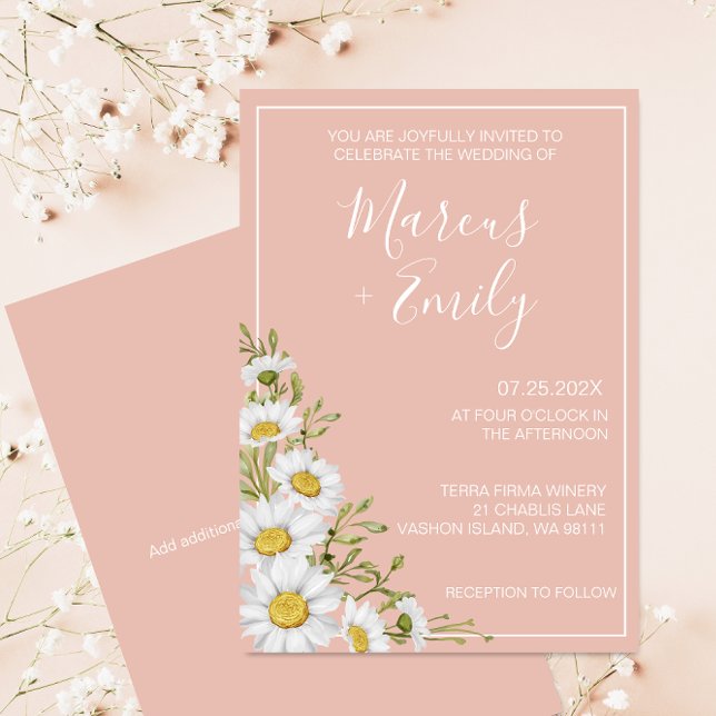 Invitación Boda moderno de Rubor y White Daisies (Subido por el creador)