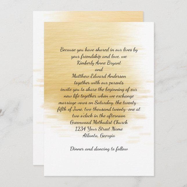 Invitación Boda moderno de salpicaduras de oro (Anverso / Reverso)