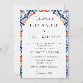 Invitación Boda Moderno De Tejas Rojas Y Azules