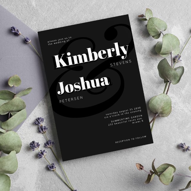 Invitación Boda moderno de tipografía negrita en blanco y neg (Subido por el creador)