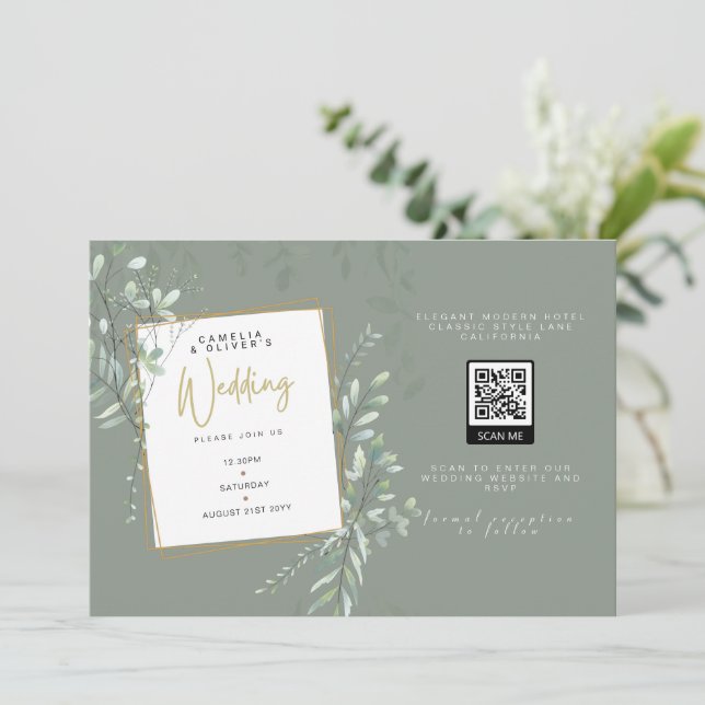 Invitación Boda moderno de verdor de sabana QR Código RSVP (Anverso de pie)