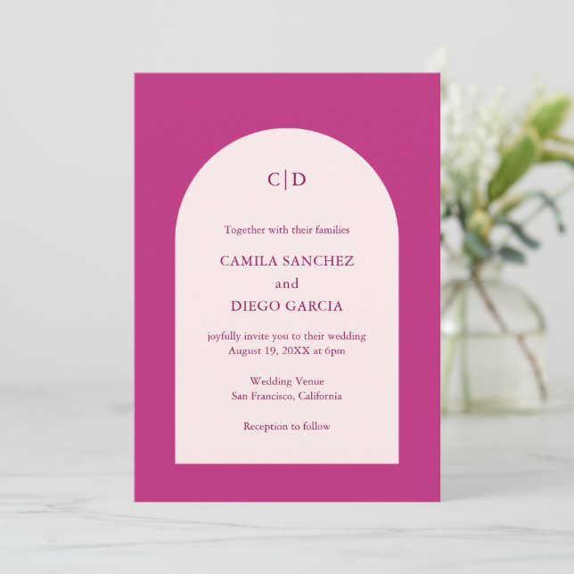 Invitación Boda moderno del arco rosado de Camila (Anverso de pie)