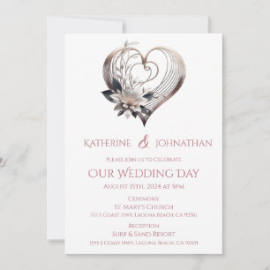 Invitación Boda moderno del corazón rosado