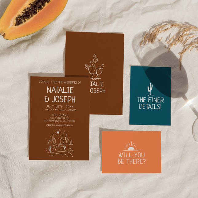 Invitación Boda moderno del desierto occidental de mano retro (Subido por el creador)