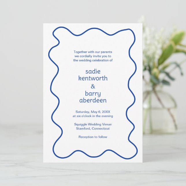 Invitación Boda moderno del marco del enganche azul de cobalt (Anverso de pie)