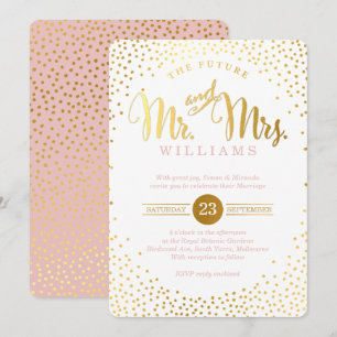 Invitación BODA MODERNO  dorado spot confetti rosa