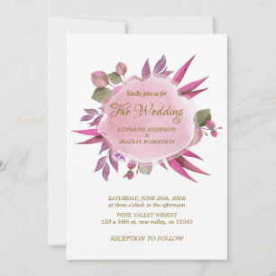 Invitación Boda moderno elegante con flores moradas rosadas d