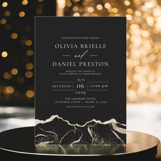 Invitación Boda moderno elegante de Black Gold Agate (Subido por el creador)