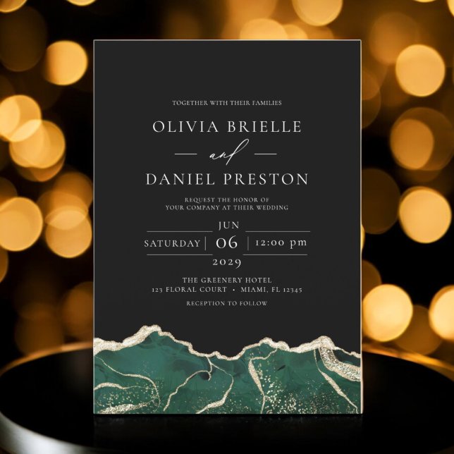 Invitación Boda moderno elegante de Emerald Green Gold Agate (Subido por el creador)