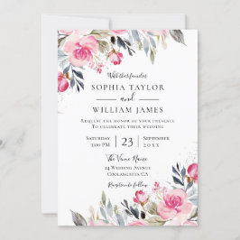 Invitación Boda moderno elegante de flores rosas de Rubor