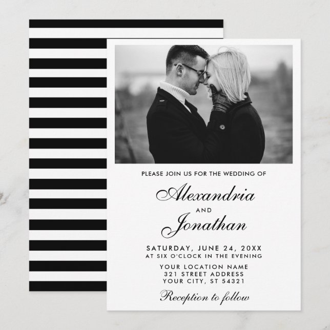 Invitación Boda moderno elegante de fotografía de pareja BxW  (Anverso / Reverso)
