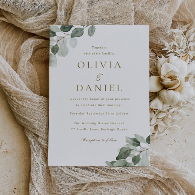 Invitación Boda moderno elegante de hoja verde (Subido por el creador)