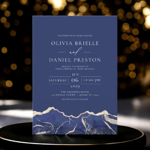 Invitación Boda moderno elegante de la Marina Blue Gold Agate