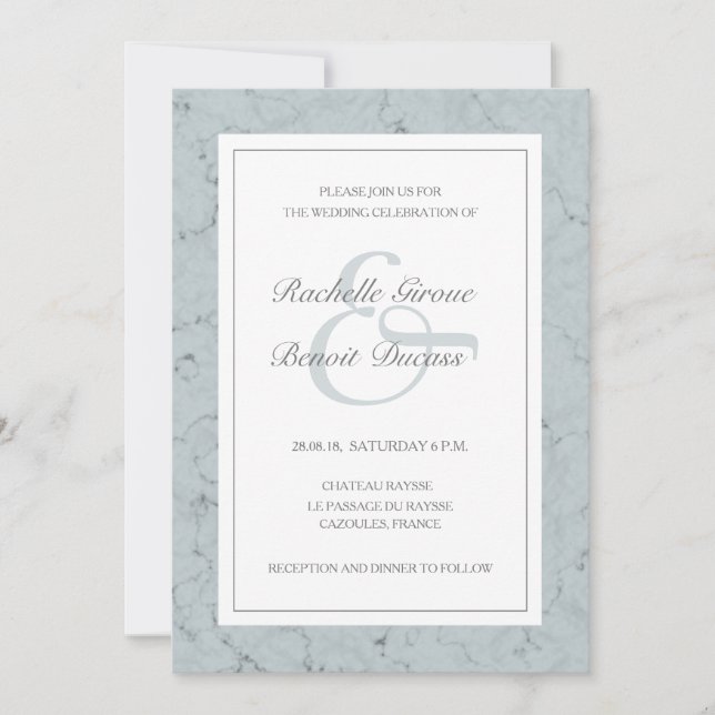 Invitación Boda moderno elegante de mármol azul abeto blanco (Anverso)