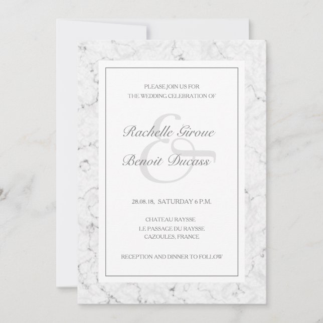 Invitación Boda moderno elegante de mármol negro blanco (Anverso)