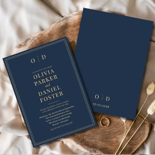 Invitación Boda moderno elegante de oro azul de la Marina min