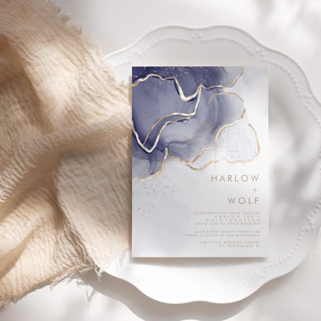 Invitación Boda moderno elegante de oro de la Marina de Media (Subido por el creador)