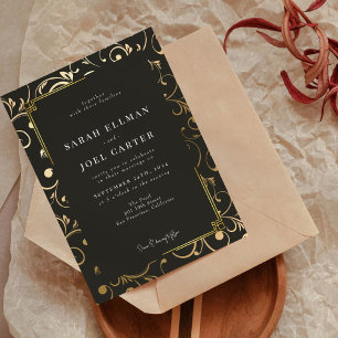 Invitación Boda moderno elegante de oro negro