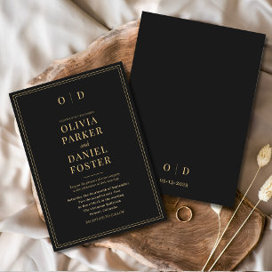 Invitación Boda moderno elegante de oro negro minimalista