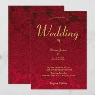 Invitación Boda moderno elegante de oro rojo floral
