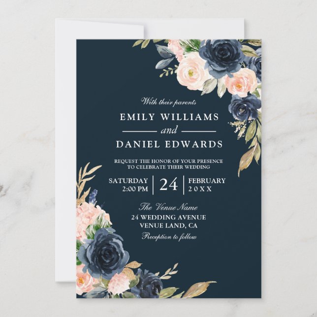 Invitación Boda moderno elegante de Rubor y Marina (Anverso)