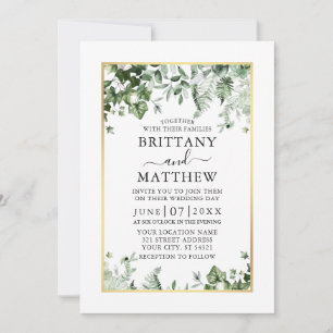 Invitación Boda Moderno Elegante Ivy Sage Greenery Gold