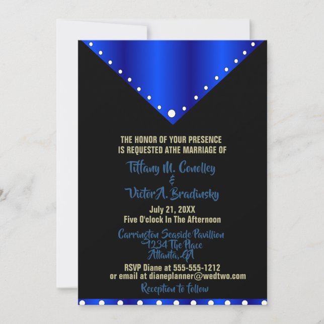 Invitación Boda moderno elegante negro y azul real  (Anverso)