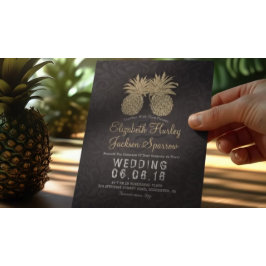 Invitación Boda Moderno Elegante Pareja de Piña de Oro Negro