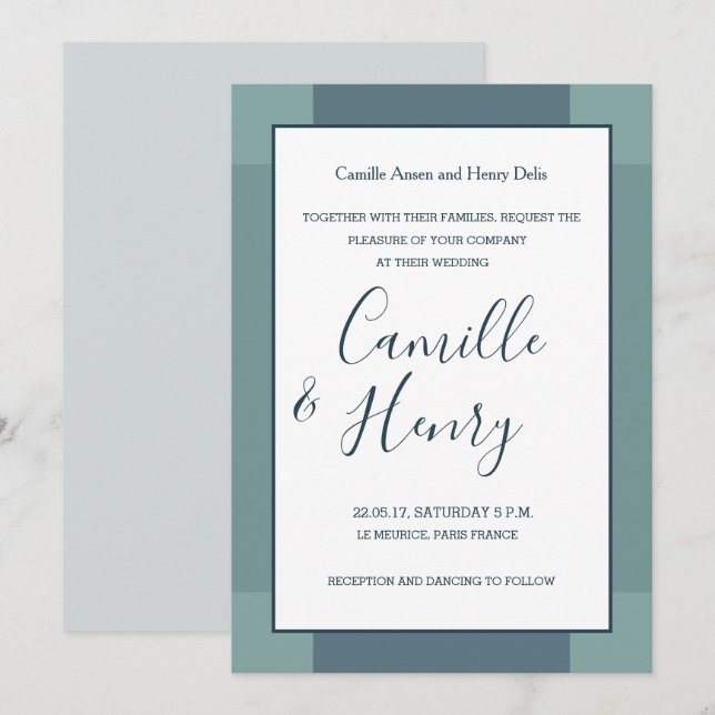 Invitación Boda moderno elegante y azul marino (Anverso / Reverso)
