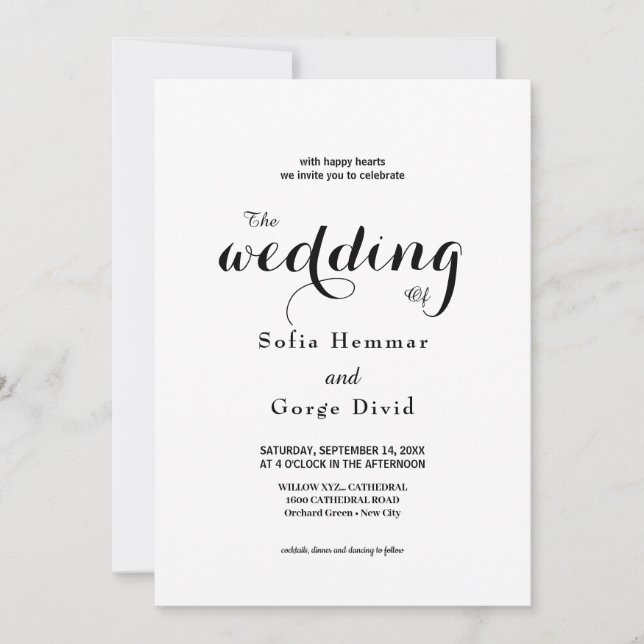 Invitación Boda Moderno Elegante Y Escrito (Anverso)