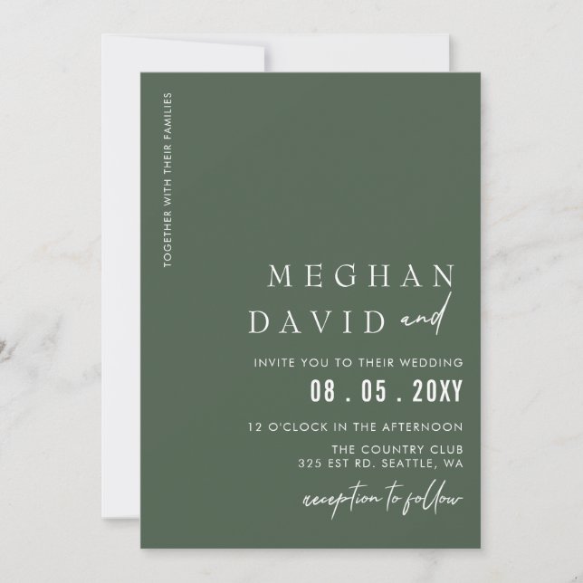 Invitación Boda moderno elegante y verde (Anverso)