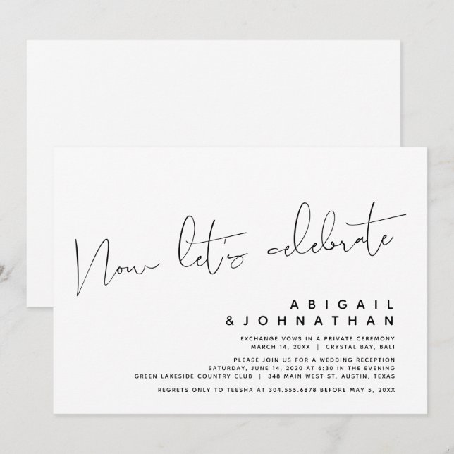 Invitación Boda moderno Elopement, celebremos ahora (Anverso / Reverso)