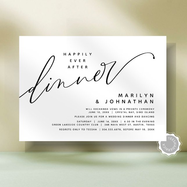 Invitación Boda moderno Elopement feliz siempre después de ce (Modern Minimalist Romantic Wedding Elopement Happily Ever After Dinner Party Invitation Card)