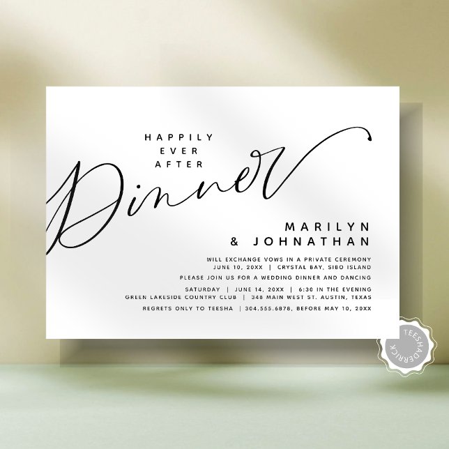 Invitación Boda moderno Elopement feliz siempre después de ce (Modern Minimalist Romantic Wedding Elopement Happily Ever After Dinner Party Invitation Card)